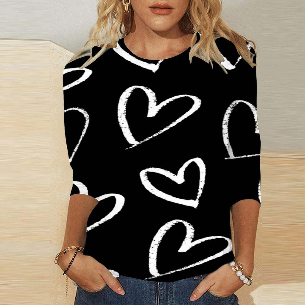 Круглый вырез 3D Love Printed Top Модные повседневные длинные рукава женские футболки