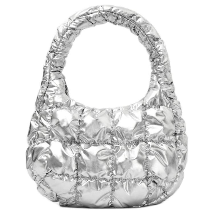 COS Quilted Texture Zipper Closure Tote Bag Mini Women handbags Silver 1171064018