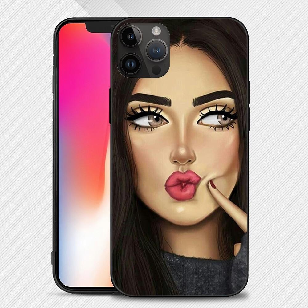 Muslim Islamic Arabic Hijab Face Gril Eyes Koran Phone Case Iphone15 14 13 12 11 Pro Max Mini X 7 8 Soft Case