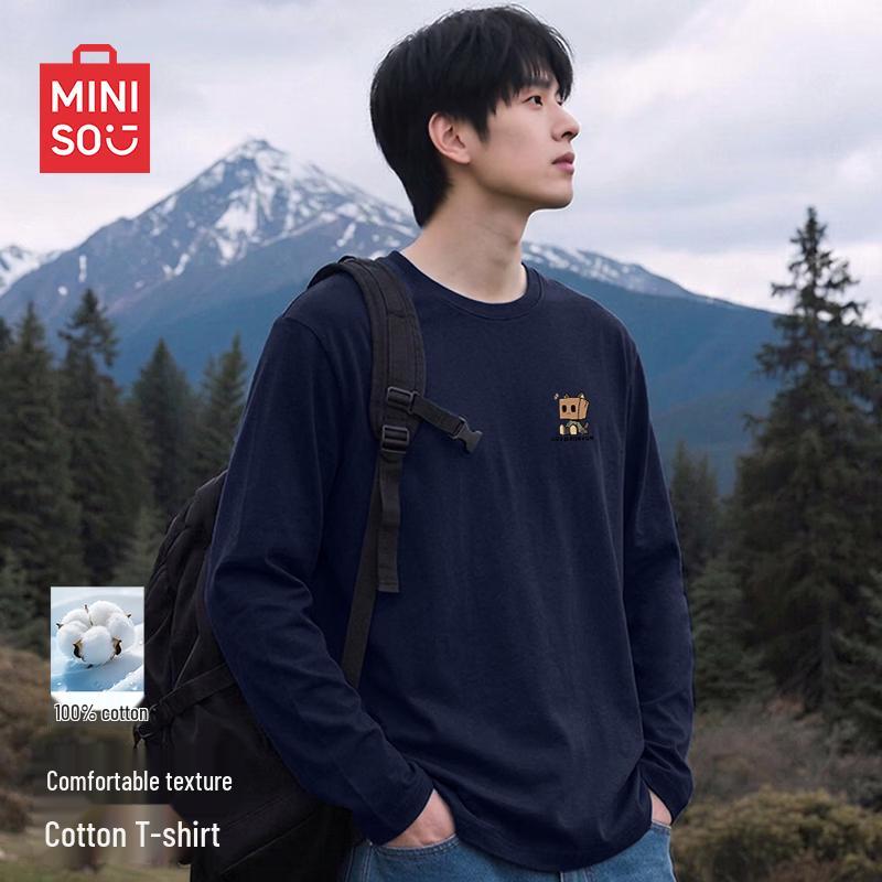 MINISO Мужская футболка с длинным рукавом и круглым вырезом