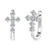 Certified Faith Charm Jewelry 925 Silver 2.5mm Round D Color Moissanite Cross Huggie Earrings for Women Men