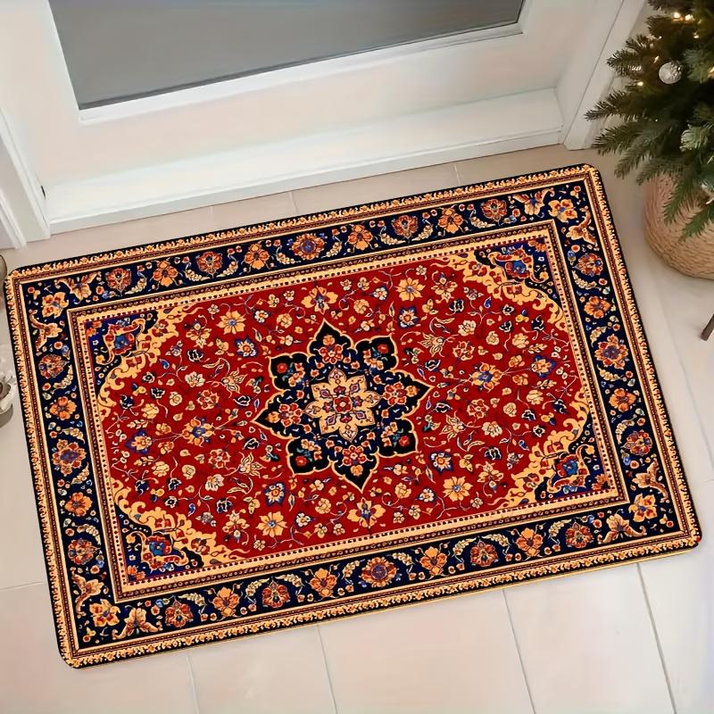 1pc Persian Rug Suitable for Bedroom & Living Room, Non-Slip Absorbent Machine Washable Floor with Polypropylene Backing, Red Ethnic Suitable for Entr