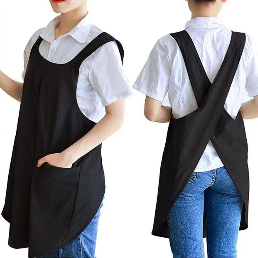 Cotton Linen Baking Cooking Aprons Solid Color Work Clothes Cross Back Apron Kitchen Accessories