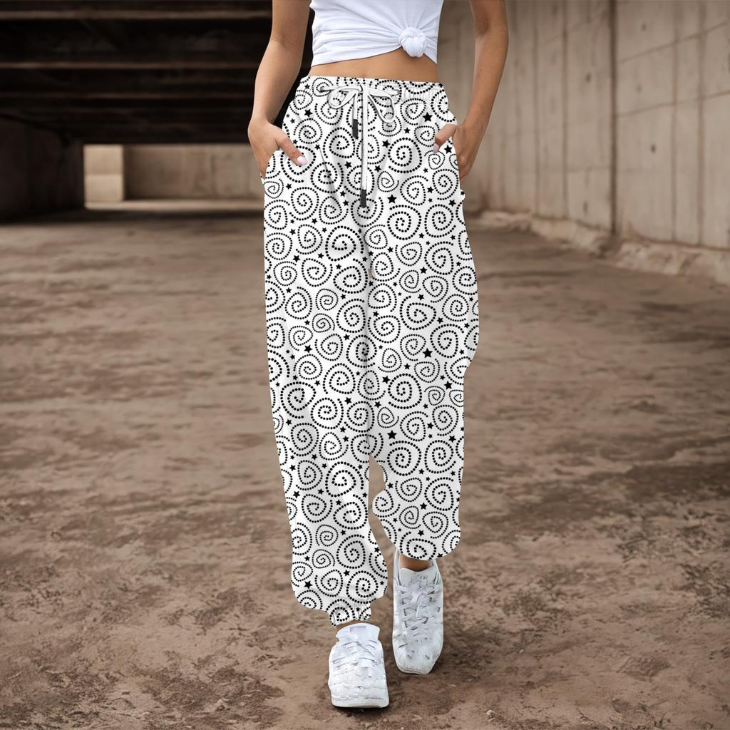 Женские спортивные штаны, мешковатые, с высокой талией, большие размеры, спортивные штаны с карманами, напечатанные брюки, брюки для женщин