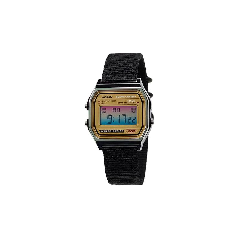 Casio Индивидуальные часы модифицированная серия серебристый полимерный корпус водозащита на каждый день модные кварцевые нейлоновый ремешок мужские часы золотой циферблат A158WEA-9