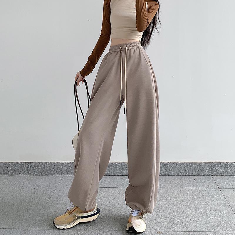 Женские спортивные штаны свободного кроя с высокой талией, повседневные брюки-клеш, новый стиль, осенне-зимние широкие брюки