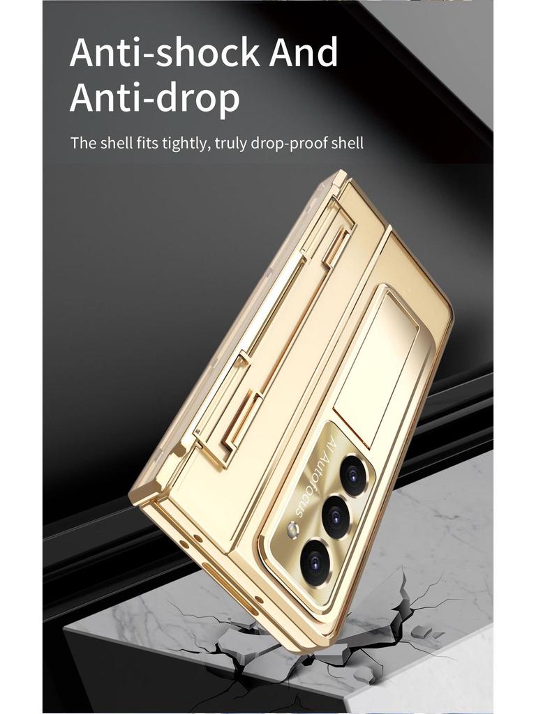 Защитный чехол для Samsung ZFold7 с плоским шарниром, электроплакированной пленкой для объектива и кожаным дизайном (Совместим с FOLD6 и W22)