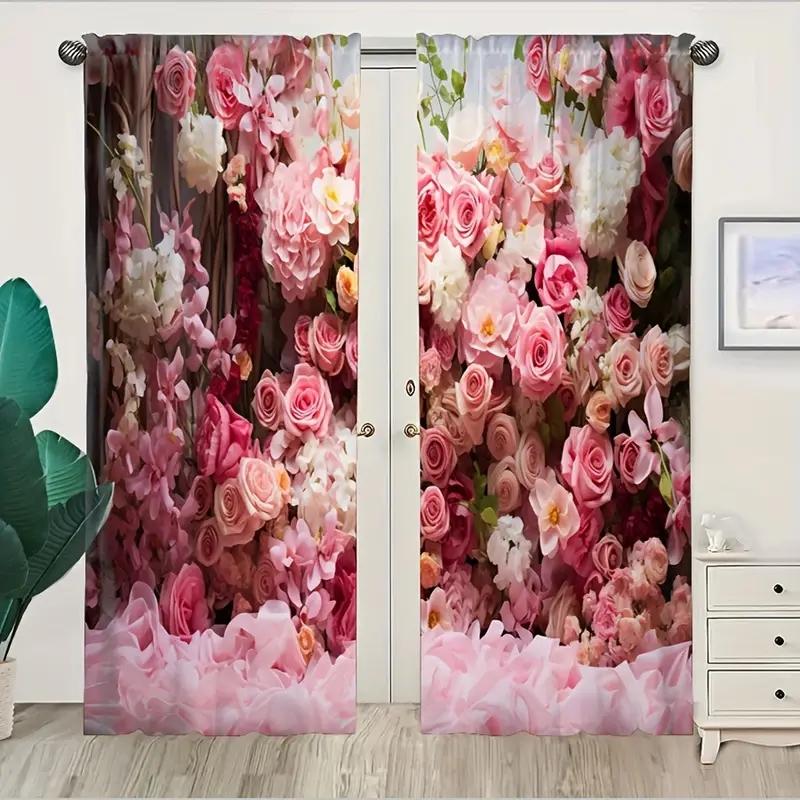 Комплект из 2 шт. Элегантный цветочный и растительный узор для штор с карманами для уединения и декора в гостиной, спальне, кухне