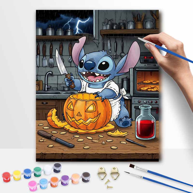 Disney Цифровая масляная живопись Стич тыква вырезание кухня Хэллоуин ручная роспись домашний декор картина