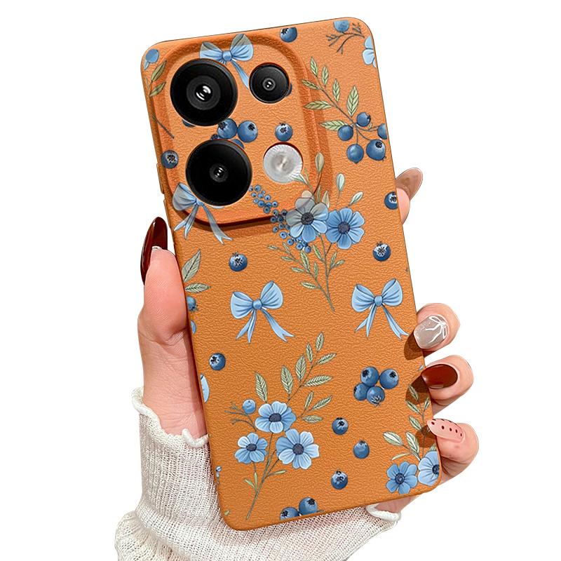 Чехол Синие Бантики Цветочный Узор Для Xiaomi 14T 13T 11T Pro Funda Redmi Note 14 13 12 11 Pro 5G 4G Кожаная Текстура Силиконовая Крышка