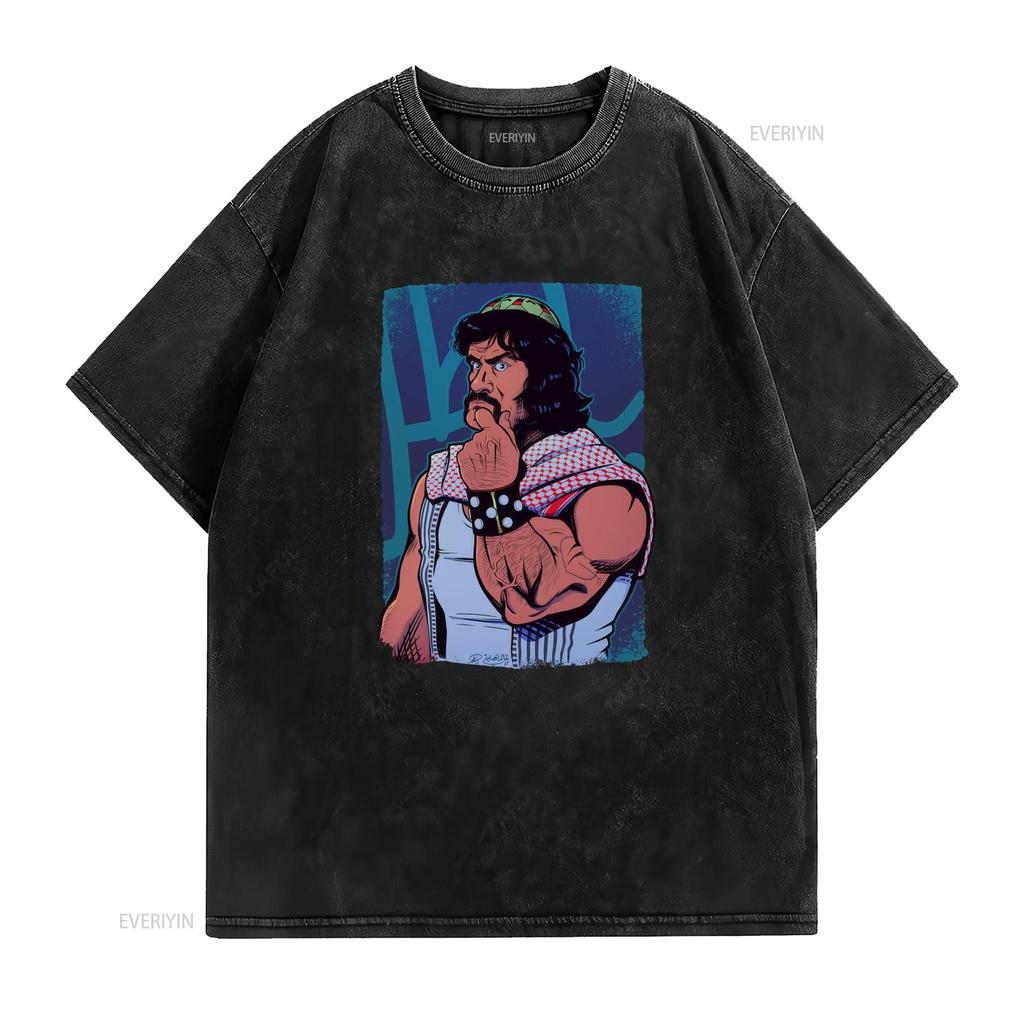 Retro Cartoon Classic Wrestler Print Casual Streetwear T Shirt vintage Washed Breathable Stylish streetwear Comfortable