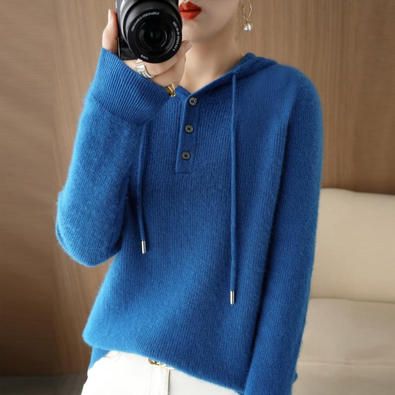 YYFS Женские модные повседневные однотонные свободные свитера с капюшоном на осень и зиму с длинным рукавом