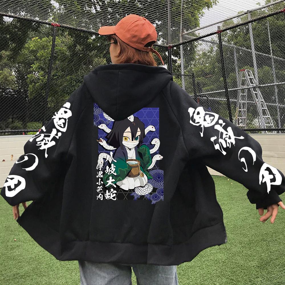 Аниме Iguro Obanai Demon Slayer толстовки на молнии для мужчин и женщин с кавайным принтом, эстетический мультфильм, осень-зима, повседневные теплые толстовки
