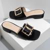 Fashion Women Slippers Metal Buckle Casual Flat Bottomed Female Sandals Summer Classic Designer Comfort Beach Outdoor Ladies Shoes