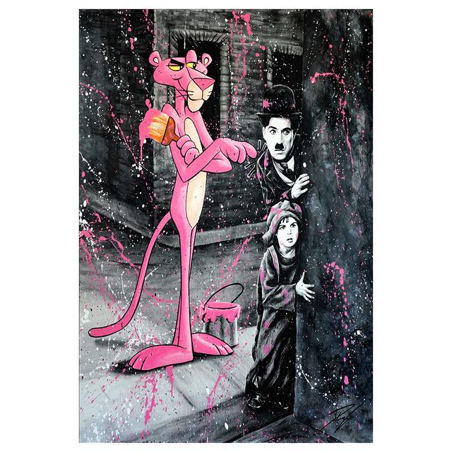 Рамка из цельного дерева, поп-арт, цветное граффити, Розовая пантера, мультяшный постер и принт, холст, картина, настенная картина для гостиной, украшение дома