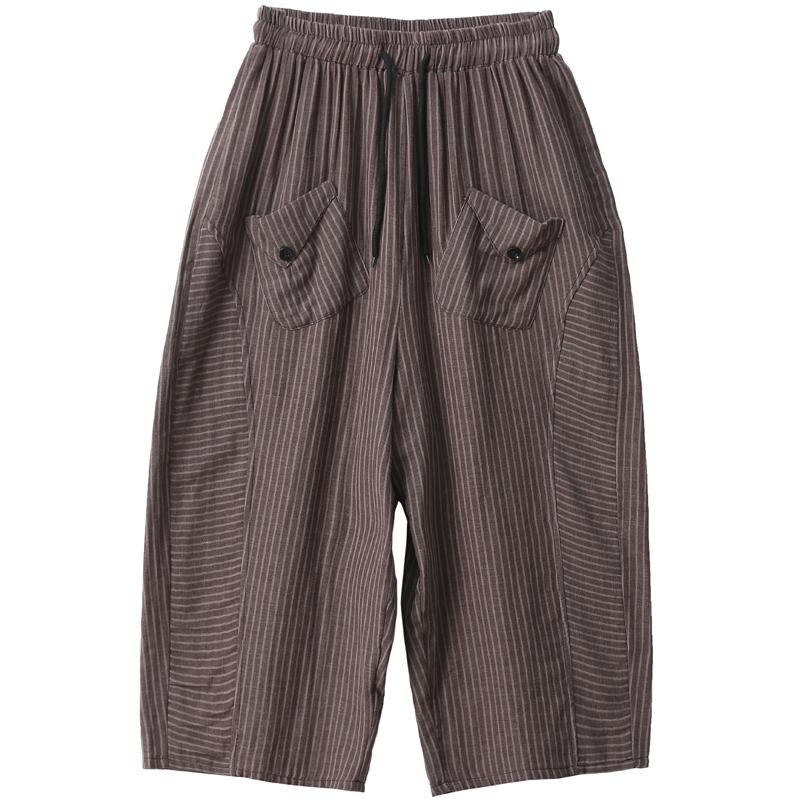 Повседневные летние полосатые брюки женские винтажные одежды больших размеров элегантные женские брюки с эластичной резинкой на талии