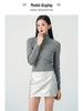 Women's Short Slim-Fit Gray Wool Turtleneck Sweater - Elegant Autumn/Winter Knitwear