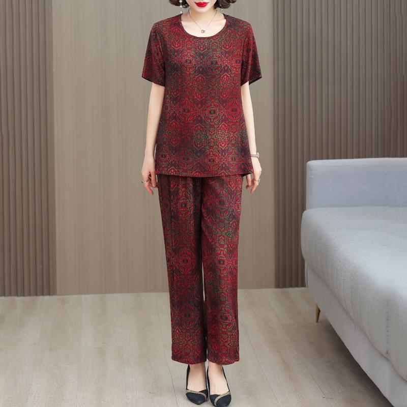 Элегантные комплекты из 2 предметов больших размеров, женские комплекты, летние винтажные комплекты с широкими штанинами и брюками с принтом