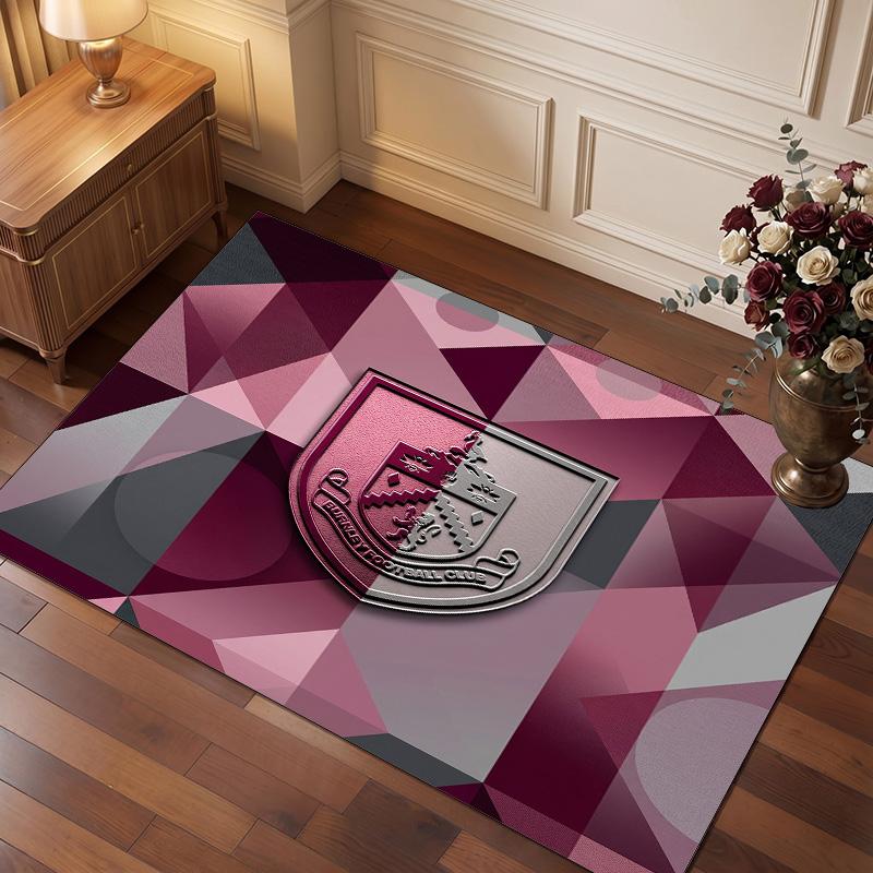 Burnley Football Print Crystal Velvet Rug, Comfortable Water Absorbent Non Slip Indoor Floor Carpet
