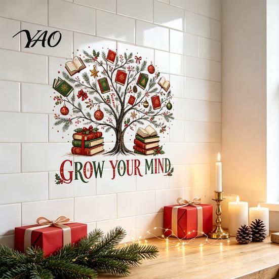 Library Wall Decor Grow Your Mind Tree Decal, Fall Halloween Christmas Reading Themed Holiday Stickers for Kids Sticker, Inspirational Educational
