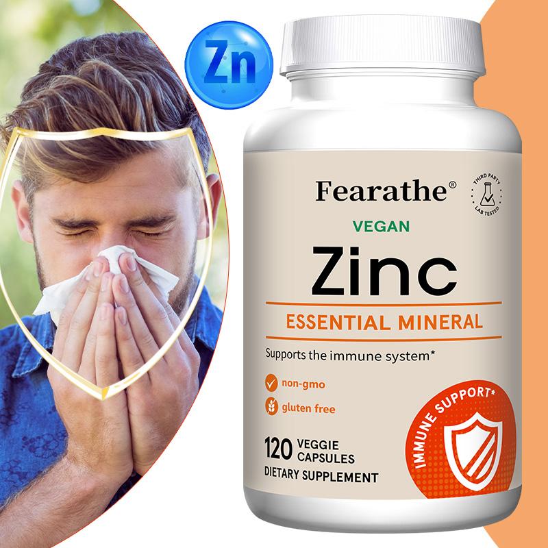 Fearathe Zinc Supplement, 15mg, with Copper 1mg, Vegan,120 Caps