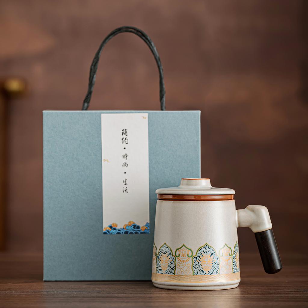 Ceramic teacup tea separation office cup personal water cup with lid filter mug office tea cup