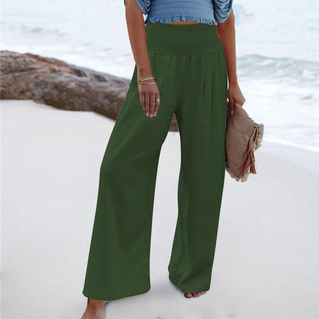 High Waisted Pants For Women Stretchy Wide Leg Palazzo Pants Casual Comfy Beach Pants Trousers