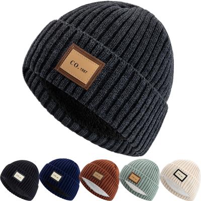 Унисекс Теплая Зимняя Шапка Плюшевая Меховая Подкладка Теплая Шапка 1987 Буквенная Шапка Бини Для Мужчин Женщин Уличная Лыжная Спортивная Вязаная Шапка