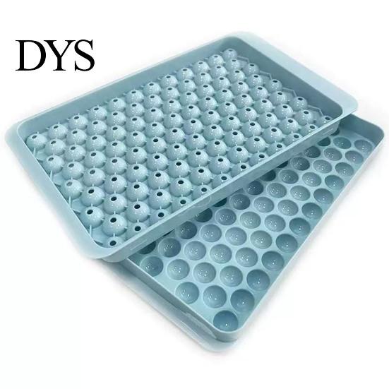 Mini Sphere Ice Tray Cube with Bin And Scoop, Small Round Space Saving Container Ball Mold for Coffee Drinks, Easy Release Stackable Silicone Freezer