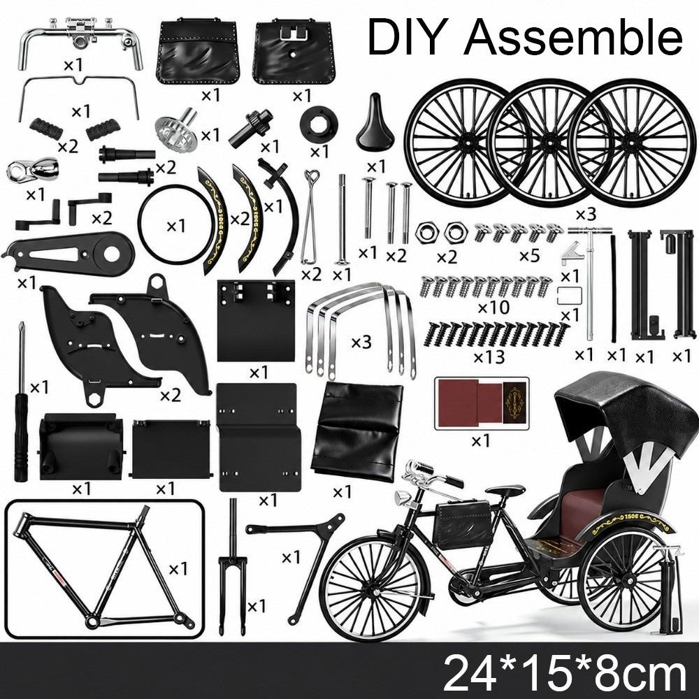 Green Black Tricycle Model Kits Alloy Assembly Bike Model Kit Retro Bike Assembly Model for Kids