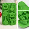 Silicone Mold Green Christmas 6-Cavity Santa Snowman Tree Star Wreath Reindeer for DIY Cakes Mousse Chocolate Holiday Baking