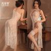 Sexy Underwear Sexy Long Dress Lace-up Cross Hollow Strap-on Pajamas Lace Seduction See-through Outfit