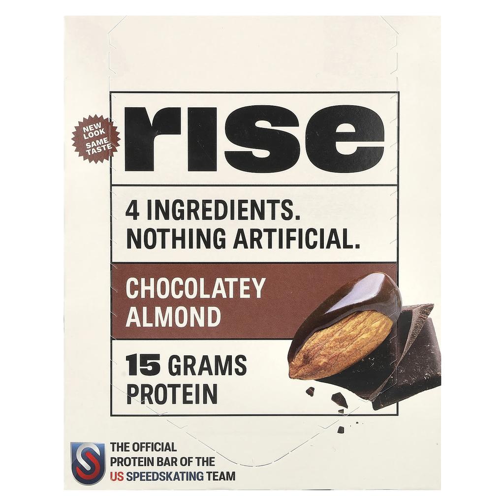 Rise Bar Protein Bar, Chocolate Almond, 12 Bars, 60g (2.1oz) Each