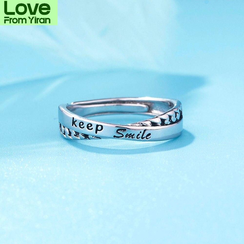 New English Alphabet Cross Open Ring Keep Smile Hip Hop Retro Men Rings Trend Women Jewelry Adjustable Festival Birthday Gift