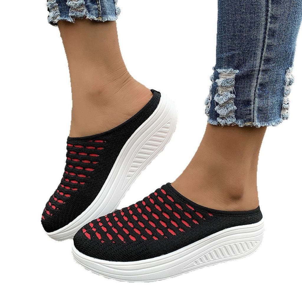 Дышащая женская обувь из ткани «Fly-Voven» с полуподносом, большие размеры, повседневные спортивные туфли Doudou, прогулочные туфли на плоской подошве
