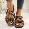 2024 Summer High Quality Women's Shoes Fashion Open Toe Leopard Color Bow Large Size Medium Heel Roman Women's Beach Slippers