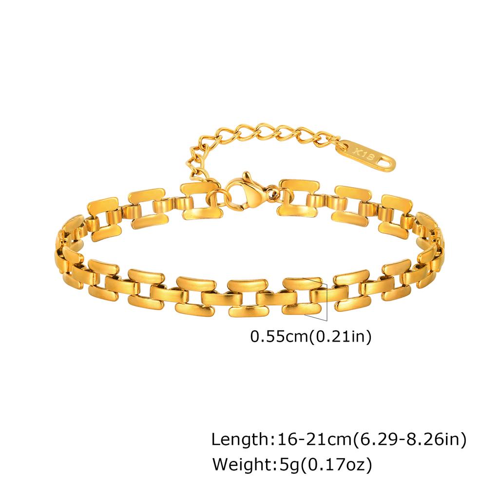 Chunky Stainless Steel Link Chain Bracelet For Woman, Gold Plated Layering Bracelets Wristband Waterproof Zircon