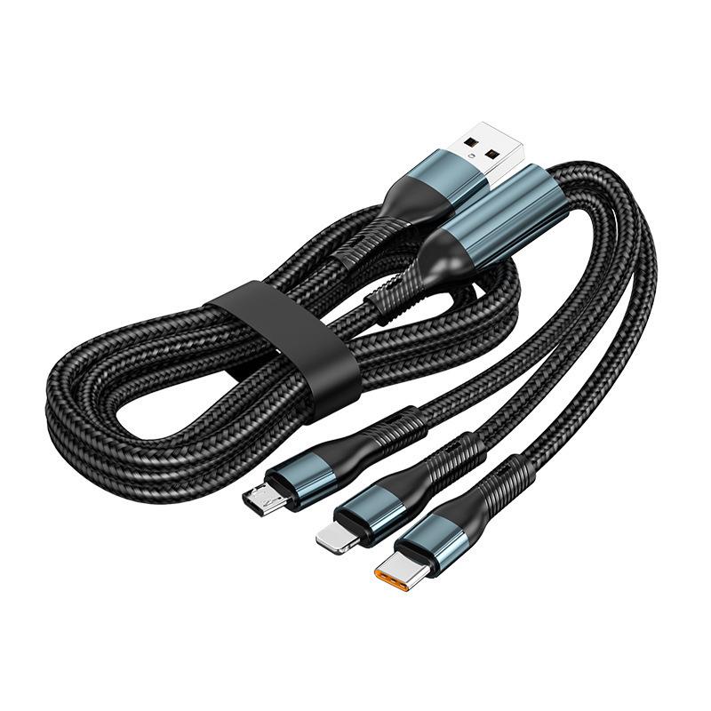 66W Braided Three-in-One Type-C Fast Charging Cable for Huawei