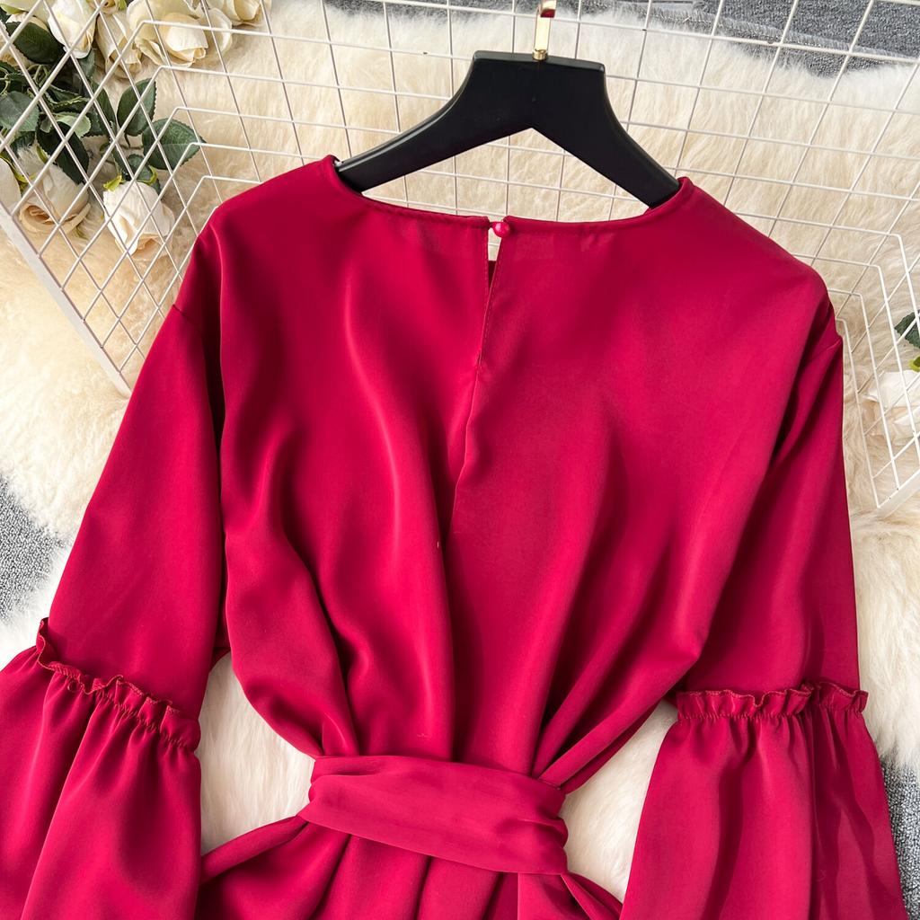 Женские винтажные милые платья средней длины с высокой талией А-силуэта с круглым вырезом и рукавами-фонариками на шнуровке Vestidos весна-лето Женское платье