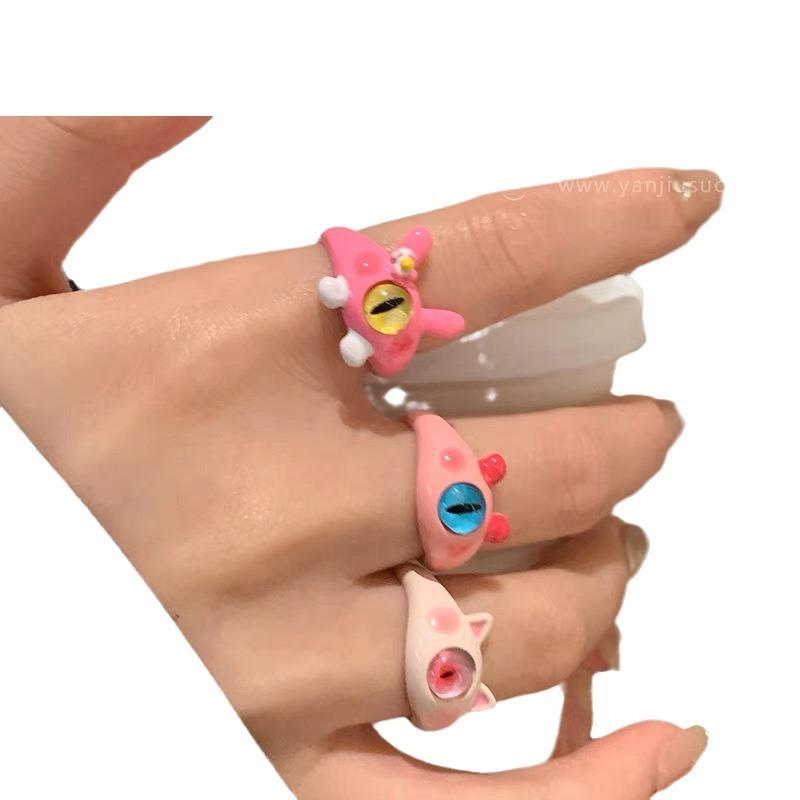 Funny Little Monster Ring Big Eyes Sausage Mouth Index Finger Ring Sweet Cool Cartoon Cute Girlfriend Couple Ring Jewelry