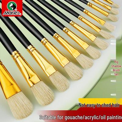 Набор малярных кистей из щетины кабана, 12 штук, для масла и акрила, специальная плоская кисть для художественной живописи