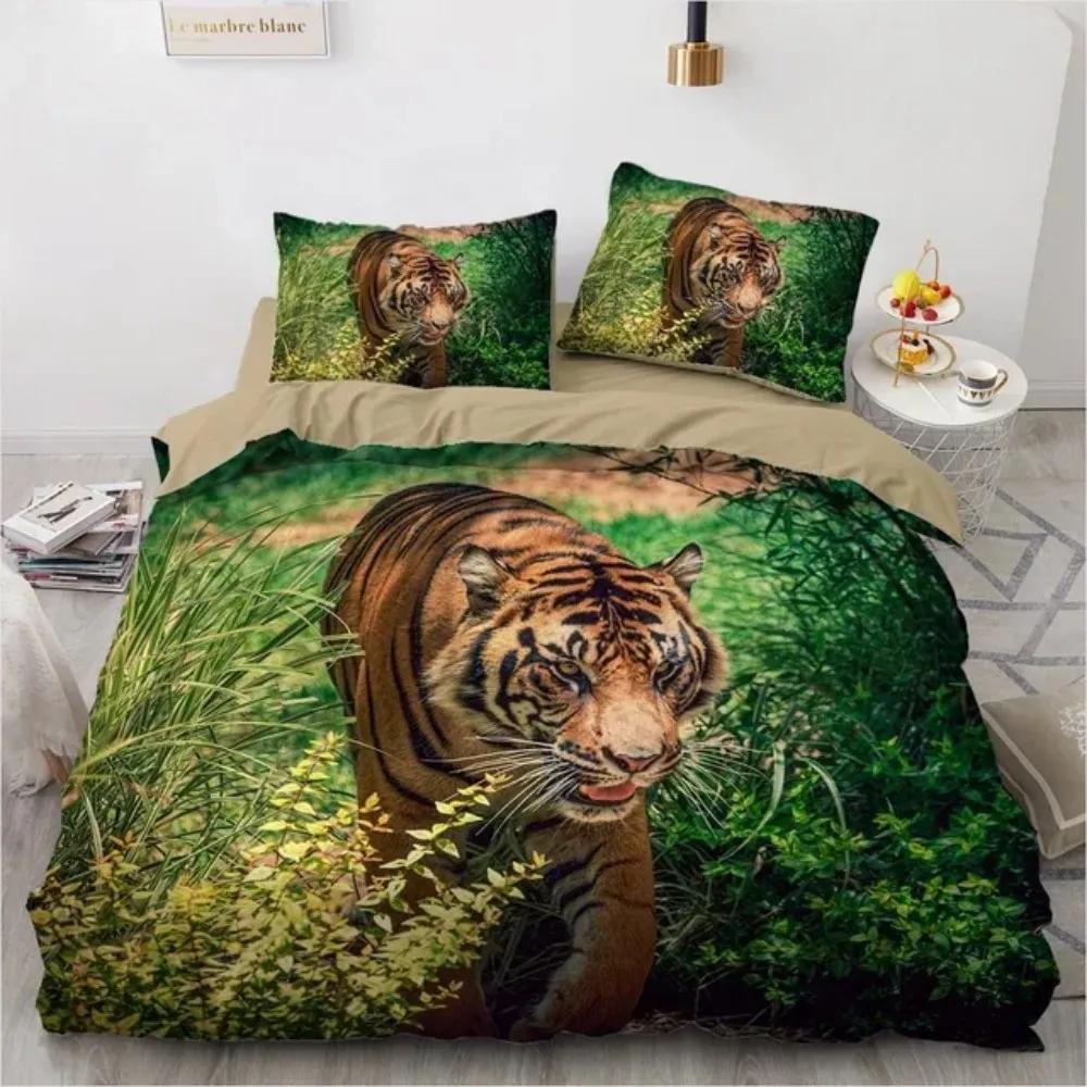 3D Animal Tigers Bedding Set 2/3PCS Soft Microfiber Queen King Twin Size Duvet Cover Set with Pillowcases Teens Boys Bed Linen