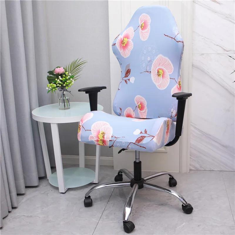 Office Computer Gaming Chair Covers Stretch Spandex Armchair Gamer Seat Cover Printed Household Racing Desk Rotating Slipcovers