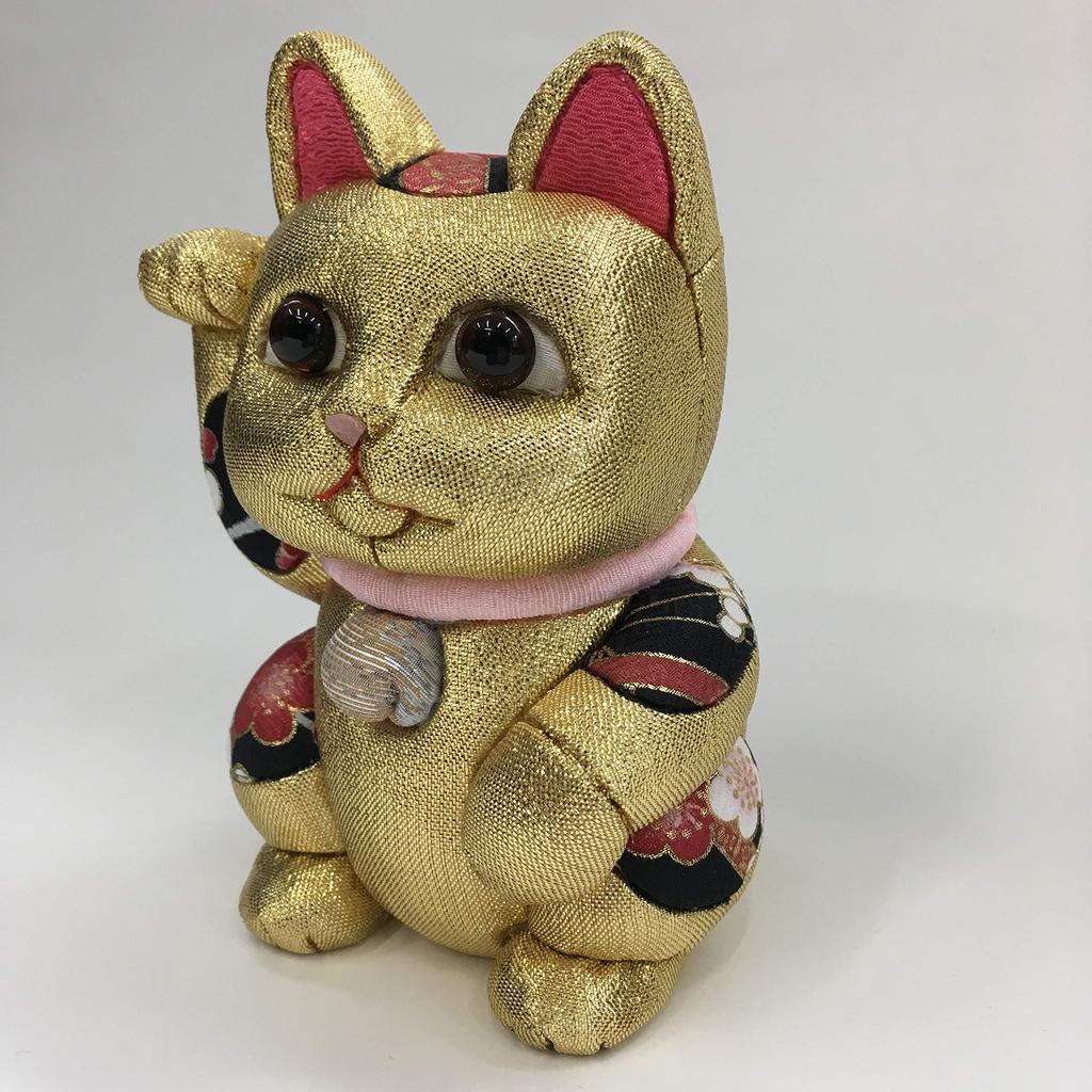 Large Maneki Neko Feng Shui Gold Traditional Craftsman Toko Kakinuma Wooden Doll Made In Japan (beckoning Cat)