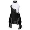 Kids Girls Sleeveless Backless Shiny Rhinestone Sequins Chiffon Dance Dress Gymnastic Skirted Leotard Dance Costume