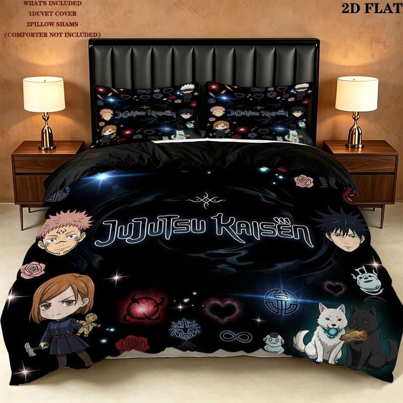 Jujutsu Kaisen Pattern Bedding Quilt Set Quilt Cover Pillowcase Home Birthday Gift(1 * duvet cover + 2 * pillowcase, without core)