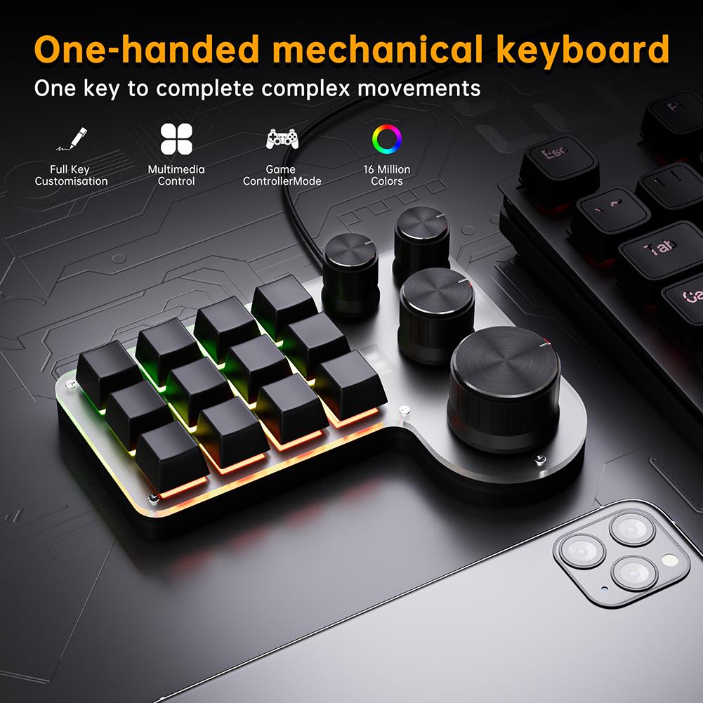 Программируемая кастомная клавиатура RGB 12 клавиш 4 ручки Макро-клавиатура Hot-swap USB Проводная/Bluetooth-совместимая Механическая клавиатура