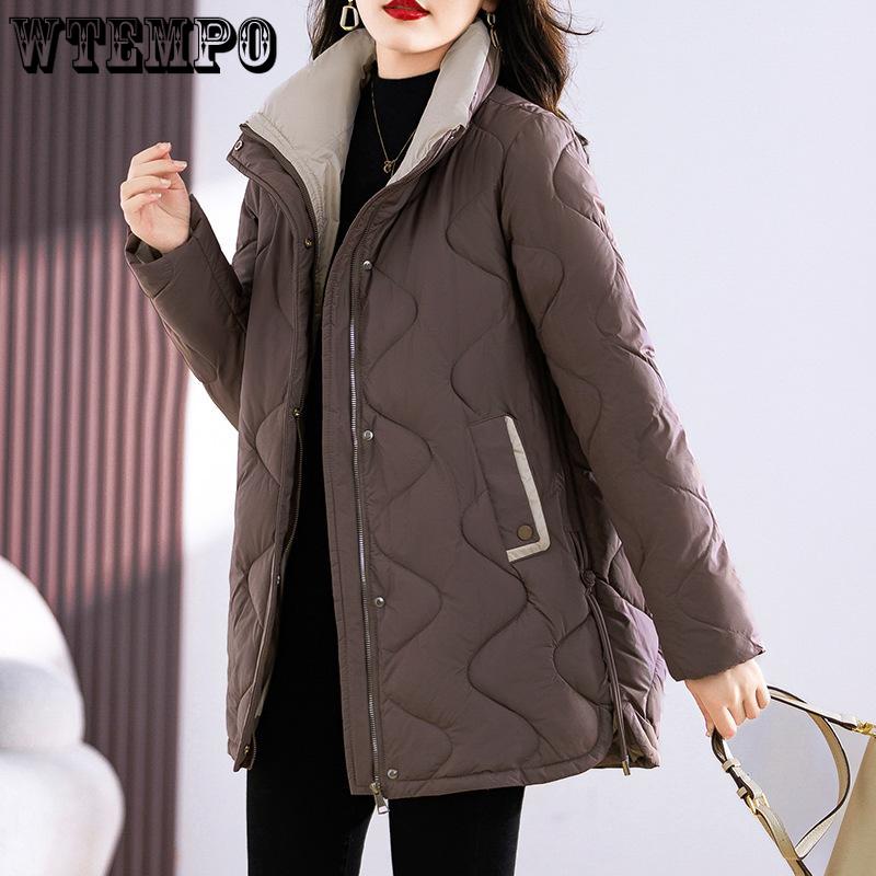 Пуховик женский средней длины, новинка 2023 года, свободная и утолщенная куртка для похудения со стоячим воротником