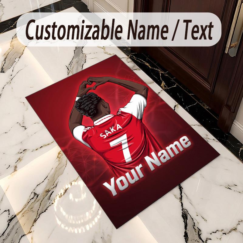 Crystal Velvet Rug Bukayo Saka Print Custom Name Text Floor Mat Home Decor