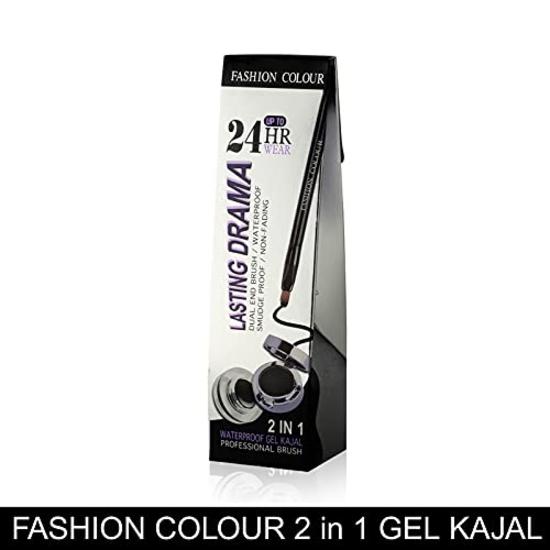 FASHION COLOUR 2 в 1 гелевая подводка для глаз и водостойкий черный каял с защитой от размазывания | 24-часовая стойкая подводка для глаз | Водостойкий черный каял с длительным сроком действия | 4 г (черный)